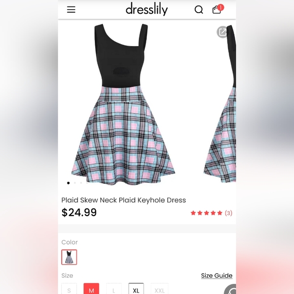 NWT Off the Shoulder Plaid Keyhole Dress - Picture 1 of 7